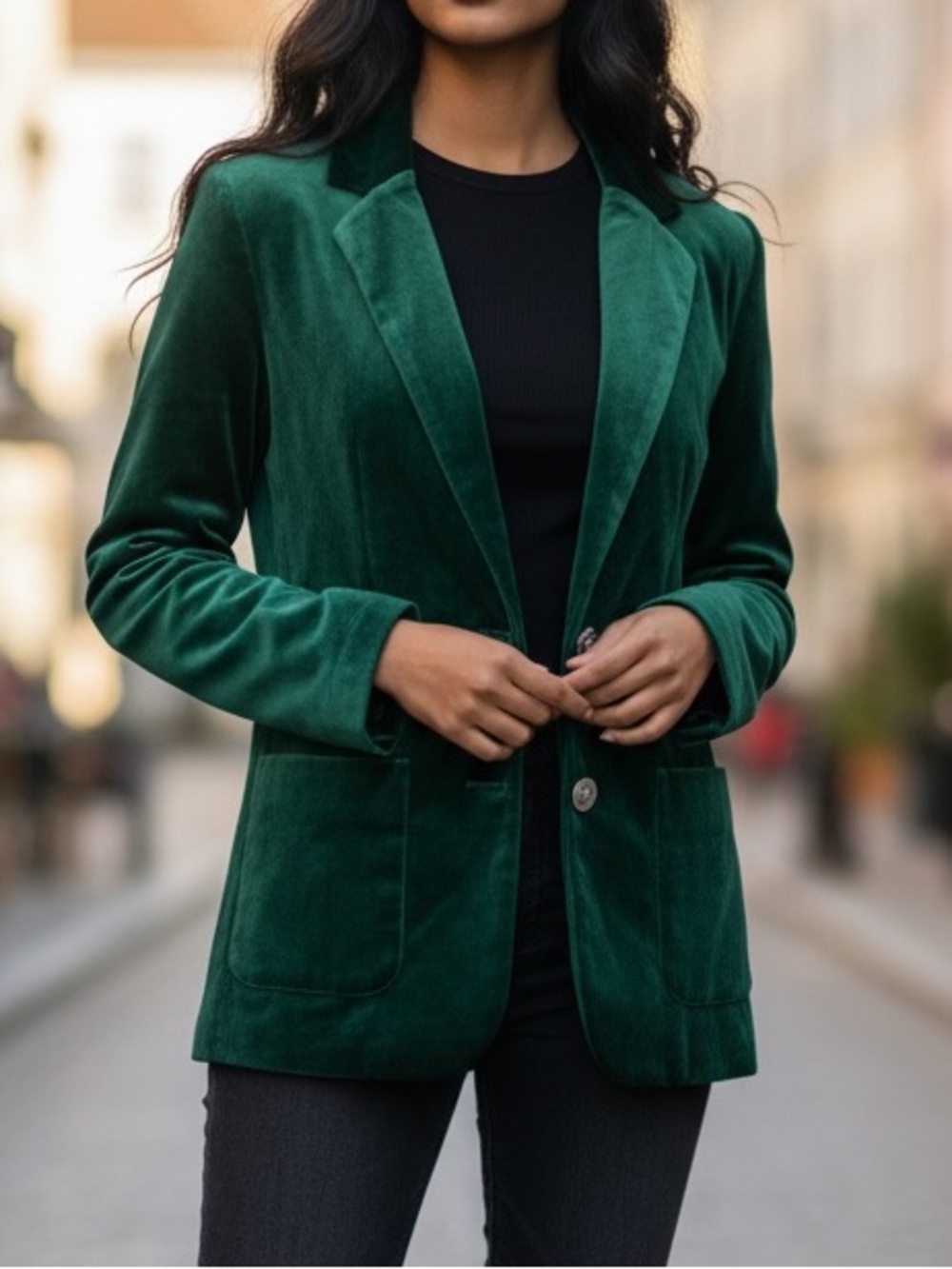 Vintage Josephine Green Velvet Blazer Size 6 100% Cotton Made in Hong Kong